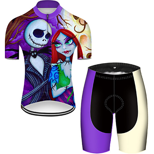 

21Grams Men's Short Sleeve Cycling Jersey with Shorts Nylon Polyester Violet 3D Gradient Skull Bike Clothing Suit Breathable 3D Pad Quick Dry Ultraviolet Resistant Reflective Strips Sports 3D