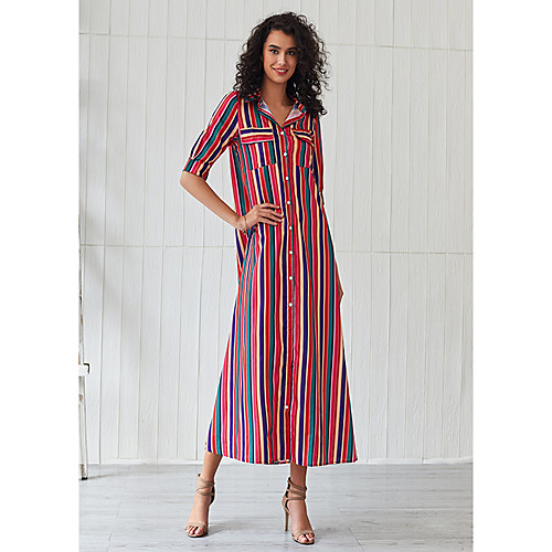 

Women's Sheath Dress Midi Dress - Half Sleeve Solid Color Print Summer Casual Elegant Vacation Going out 2020 Red XS S M L XL