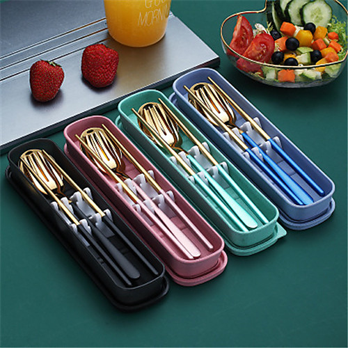 

304 Stainless Steel Spoon Chopsticks fork Three-piece Student Portable Tableware set