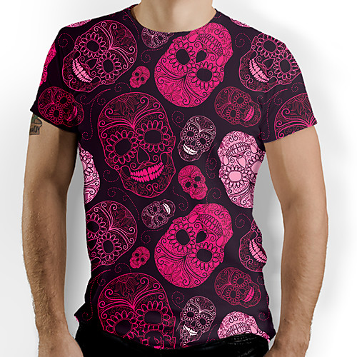 

Men's T shirt Graphic Skull Print Short Sleeve Daily Tops Fuchsia