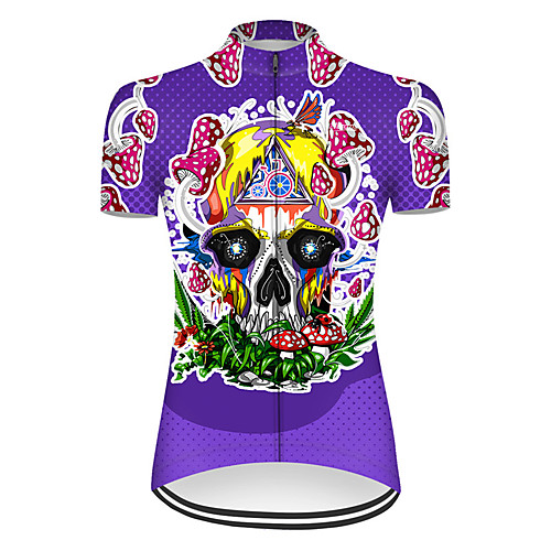 

21Grams Women's Short Sleeve Cycling Jersey Nylon Violet Novelty Skull Floral Botanical Bike Jersey Top Mountain Bike MTB Road Bike Cycling Quick Dry Breathable Sports Clothing Apparel