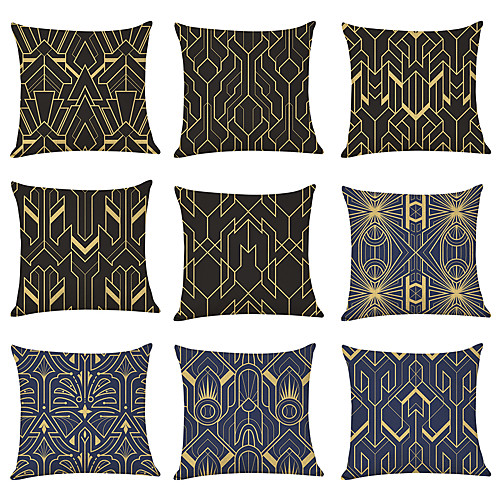 

9 pcs Linen Pillow Cover, Geometric Classic Casual Modern Square