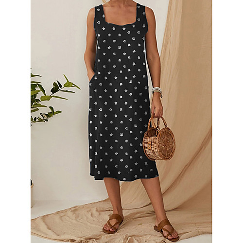 

Women's Shift Dress Midi Dress - Sleeveless Geometric Print Summer Casual Daily 2020 Black M L XL XXL XXXL