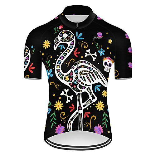 

21Grams Men's Short Sleeve Cycling Jersey Nylon BlackWhite Flamingo Floral Botanical Animal Bike Jersey Top Mountain Bike MTB Road Bike Cycling Quick Dry Breathable Sports Clothing Apparel