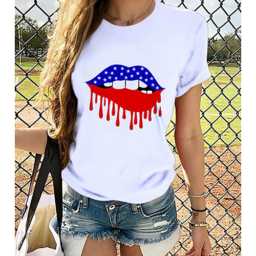 

Women's Tops Graphic T-shirt - Print Round Neck Basic Daily Spring Summer White XS S M L XL 2XL 3XL 4XL