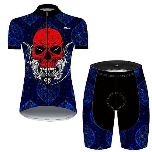 

21Grams Women's Short Sleeve Cycling Jersey with Shorts Nylon Polyester RedBlue Patchwork Skull Bike Clothing Suit Breathable 3D Pad Quick Dry Ultraviolet Resistant Reflective Strips Sports Patchwork