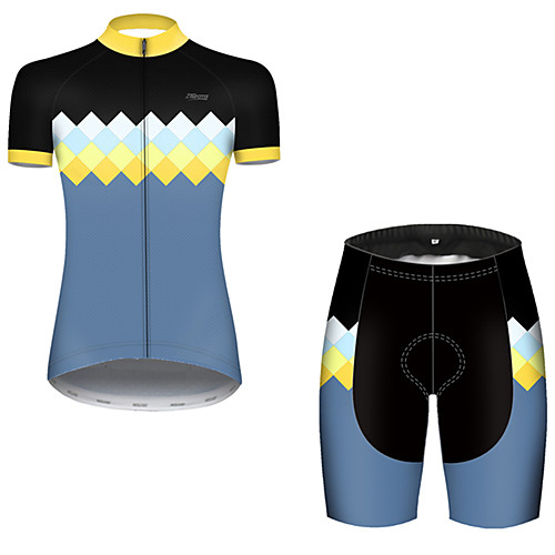 

21Grams Women's Short Sleeve Cycling Jersey with Shorts BlueYellow Bike Breathable Sports Patterned Mountain Bike MTB Road Bike Cycling Clothing Apparel / Stretchy