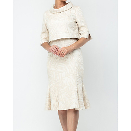

Two Piece Mother of the Bride Dress Wrap Included V Neck Knee Length Satin Half Sleeve with Ruching 2021