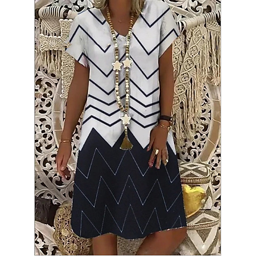 

Women's A-Line Dress Knee Length Dress - Short Sleeves Print Stripes Summer V Neck Casual Boho Vacation 2020 White Blue S M L XL XXL XXXL