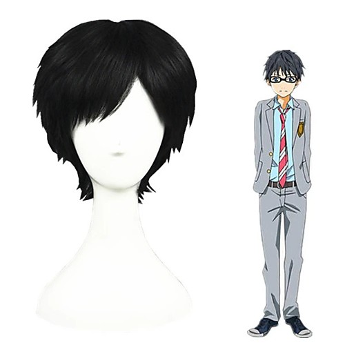 

Cosplay Wig Arima Kousei Shigatsu wa Kimi No Uso Straight Cosplay Halloween With Bangs Wig Short Black Synthetic Hair 12 inch Men's Anime Cosplay Cool Black