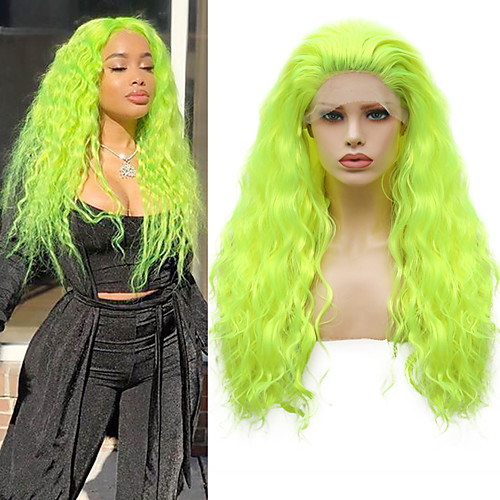 

Synthetic Lace Front Wig Wavy Free Part Lace Front Wig Long fluorescent green Synthetic Hair 18-26 inch Women's Cosplay Soft Adjustable Green