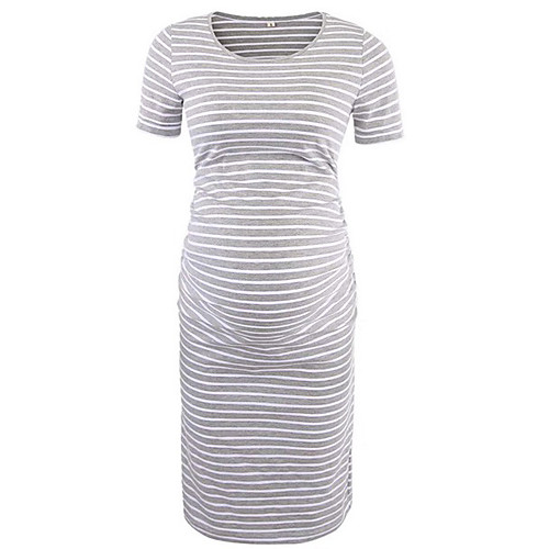 

Women's T Shirt Dress Knee Length Dress - Short Sleeves Striped Summer Casual 2020 Black Blushing Pink Light gray Gray S M L XL