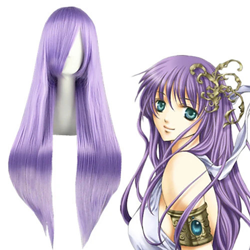 

Cosplay Wig Athena Saint Seiya Straight Cosplay Asymmetrical With Bangs Wig Very Long Purple Synthetic Hair 32 inch Women's Anime Cosplay Sexy Lady Purple