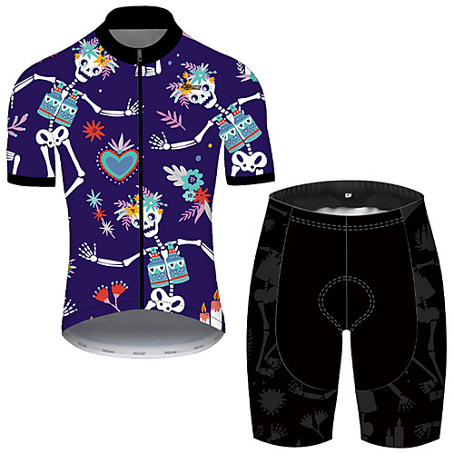 

21Grams Men's Short Sleeve Cycling Jersey with Shorts Nylon Polyester Black / Blue Skull Floral Botanical Funny Bike Clothing Suit Breathable 3D Pad Quick Dry Ultraviolet Resistant Reflective Strips