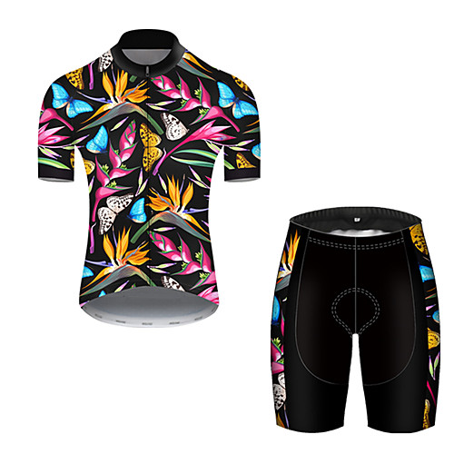 

21Grams Men's Short Sleeve Cycling Jersey with Shorts Nylon Polyester Black / Blue Butterfly Floral Botanical Bike Clothing Suit Breathable 3D Pad Quick Dry Ultraviolet Resistant Reflective Strips