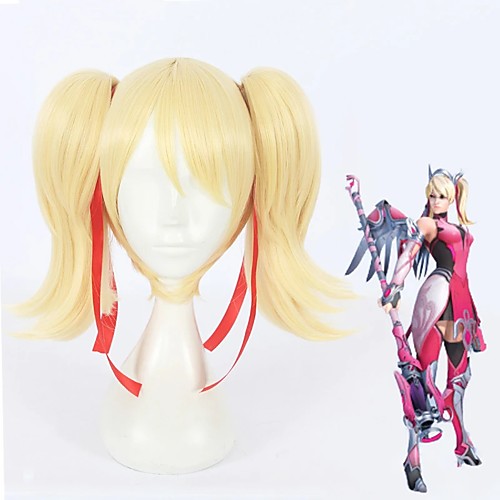 

Cosplay Wig Pink Mercy Overwatch Straight Cosplay Halloween With 2 Ponytails With Bangs Wig Medium Length Blonde Synthetic Hair 16 inch Women's Anime Cosplay Adorable Red Blonde