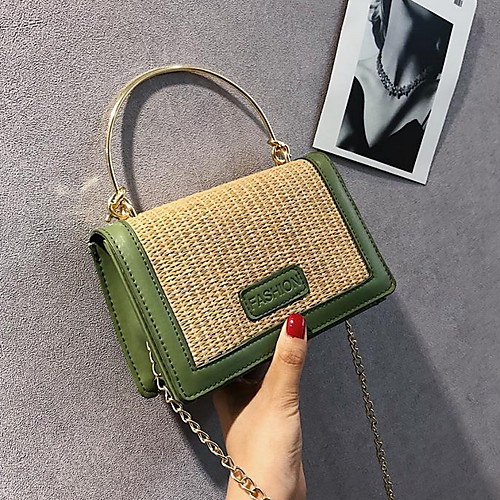 

Women's Zipper Straw / PU Crossbody Bag Color Block Black / Yellow / Green