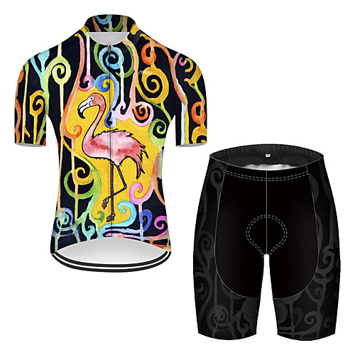 

21Grams Men's Short Sleeve Cycling Jersey with Shorts Nylon Polyester Black / Red Stripes Flamingo Animal Bike Clothing Suit Breathable 3D Pad Quick Dry Ultraviolet Resistant Reflective Strips Sports