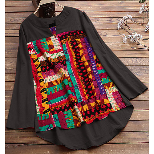 

Women's Geometric T-shirt Daily Black / Blue / Orange