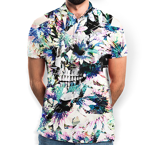 

Men's Graphic Skull Print Polo Basic Daily White