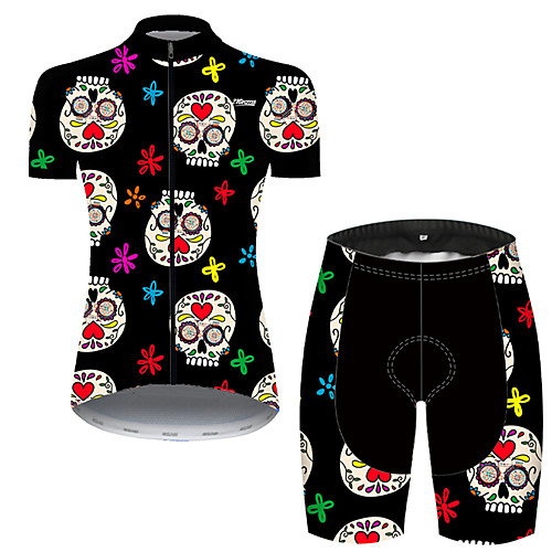 

21Grams Women's Short Sleeve Cycling Jersey with Shorts Black / Red Skull Bike Breathable Sports Patterned Mountain Bike MTB Road Bike Cycling Clothing Apparel / Stretchy