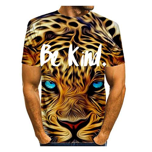

Men's T shirt Graphic Letter Animal Print Short Sleeve Daily Tops Basic Gold