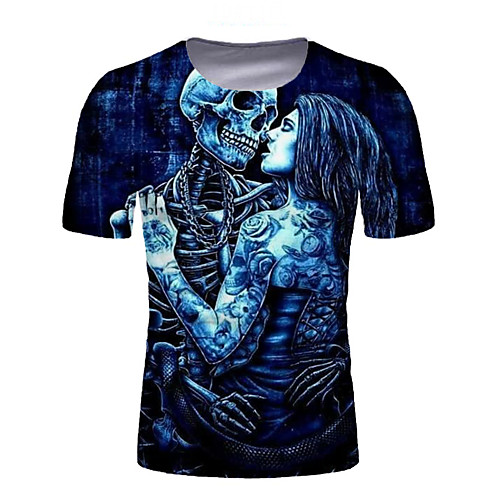 

Men's Graphic Skull Print T-shirt Daily Blue