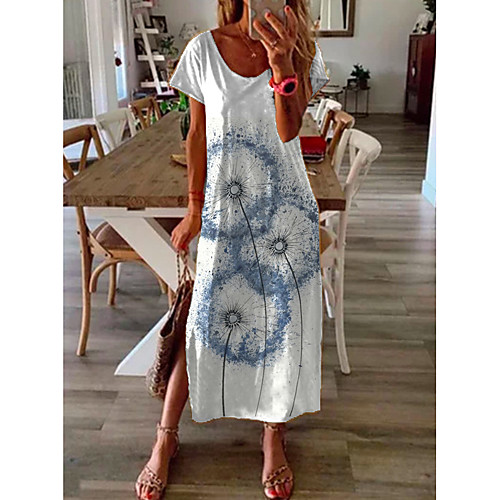 

Women's Shift Dress Midi Dress - Short Sleeves Print Print Summer Casual Daily 2020 White M L XL XXL XXXL