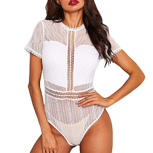 

Women's White Black Romper Onesie, Solid Colored Lace S M L