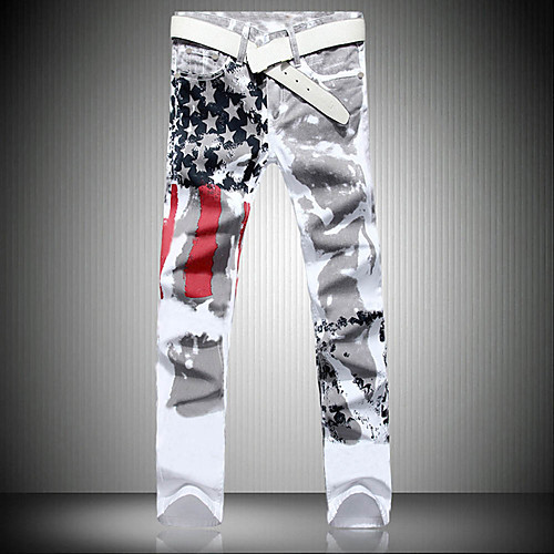 

Men's Active Basic Sport Casual Going out Straight Loose Jeans Pants - Striped Galaxy Print White 28 / 29 / 30 / Weekend