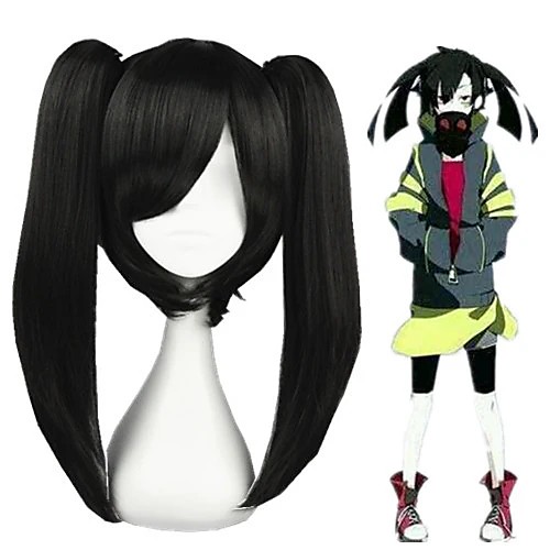 

Cosplay Wig Actor Kagerou Project Straight Cosplay Halloween With 2 Ponytails With Bangs Wig Medium Length Black Synthetic Hair 18 inch Women's Anime Cosplay Adorable Black