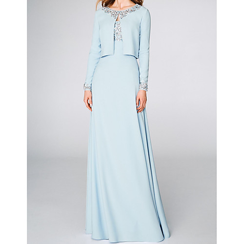 

A-Line Elegant Beautiful Back Engagement Formal Evening Dress Spaghetti Strap 3/4 Length Sleeve Floor Length Satin with Beading 2020