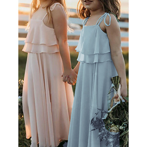 

A-Line Strap Floor Length Chiffon Junior Bridesmaid Dress with Side Draping / First Communion