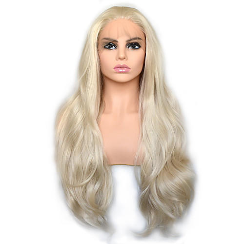 

Light Golden Blonde Natural Wave Synthetic Lace Front Wig Heat Resistant Fiber Daily Wearing For Women