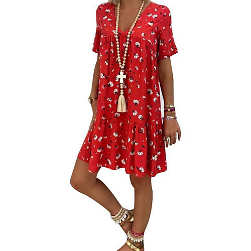 

Women's A-Line Dress Short Mini Dress - Short Sleeves Print Summer Casual Mumu 2020 Blue Red Yellow S M L XL XXL XXXL