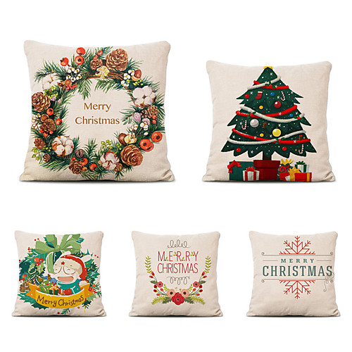 

Set of 5 Linen Cotton Pillow Cover Holiday Christmas Modern Christmas Throw Pillow