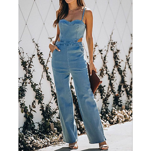 

Women's Light Blue Jumpsuit Onesie, Solid Colored S M L