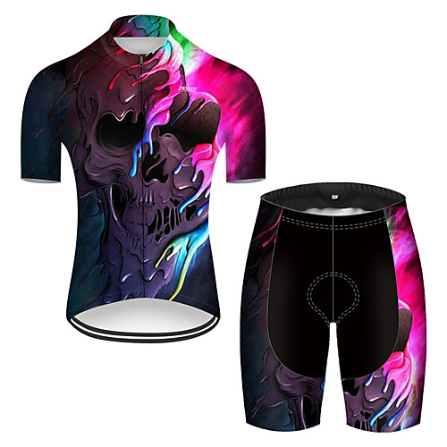 

21Grams Men's Short Sleeve Cycling Jersey with Shorts Black / Red Skull Bike Breathable Sports Patterned Mountain Bike MTB Road Bike Cycling Clothing Apparel / Stretchy