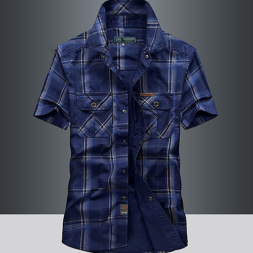 

Men's Plaid Print Shirt Daily Army Green / Khaki / Royal Blue