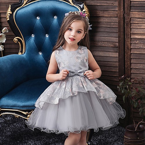 

Princess / Ball Gown Knee Length Wedding / Party Flower Girl Dresses - Tulle Sleeveless Jewel Neck with Bow(s) / Tier