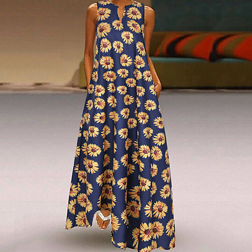 

Women's A-Line Dress Maxi long Dress - Sleeveless Geometric Print Spring Summer Casual Elegant Daily Going out 2020 Black Blue S M L XL XXL XXXL XXXXL XXXXXL