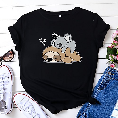 

Women's T shirt Cartoon Round Neck Tops Basic Top White Black Yellow