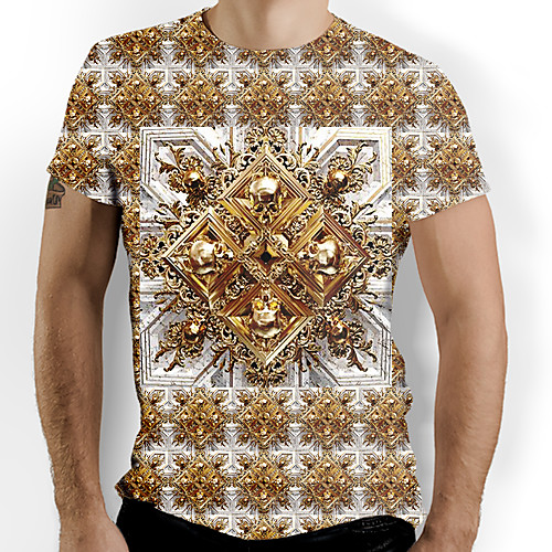 

Men's T shirt Graphic Skull Print Short Sleeve Daily Tops Gold