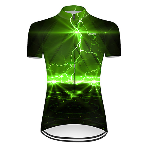 

21Grams Women's Short Sleeve Cycling Jersey Nylon Black / Green Lightning Gradient 3D Bike Jersey Top Mountain Bike MTB Road Bike Cycling Quick Dry Breathable Sports Clothing Apparel / Micro-elastic