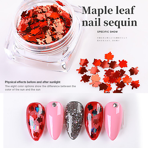 

6 pcs Irregular Manicure Sequins Christmas Manicure Mixed Color Maple Leaf Decoration