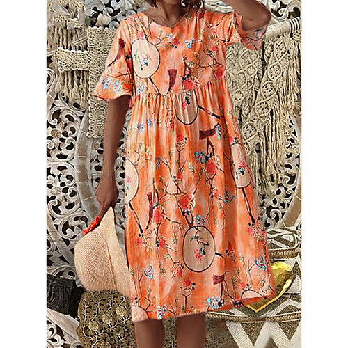 

Women's Sheath Dress Midi Dress - Short Sleeves Floral Summer Elegant 2020 Blue Orange M L XL XXL