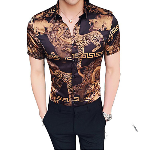 

Men's Graphic Print Shirt Sexy Street chic Daily Going out Brown