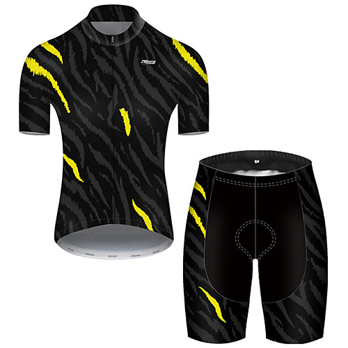 

21Grams Men's Short Sleeve Cycling Jersey with Shorts Black / Yellow Camo / Camouflage Bike Breathable Sports Patterned Mountain Bike MTB Road Bike Cycling Clothing Apparel / Stretchy