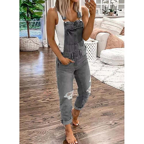 

Women's Basic Black Blue Jumpsuit Solid Colored