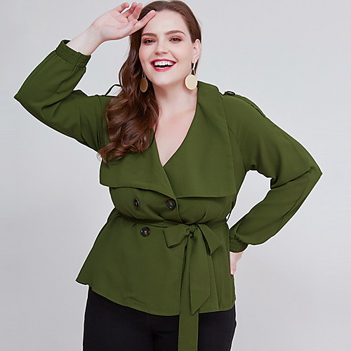 

Women's Tops Plus Size Solid Colored Blouse V Neck Daily Fall Green XL 2XL 3XL 4XL 5XL